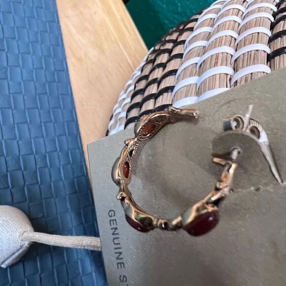 NWT Barse Genuine Stone Carnelian Ope Gold Hoop Earrings #BJER - Picture 7 of 8